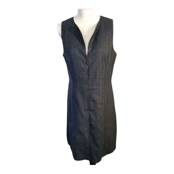 Vintage Rafaella Grey Wool Zipper Front Sheath Dress Size 10 Sleeveless Formal - Picture 1 of 12